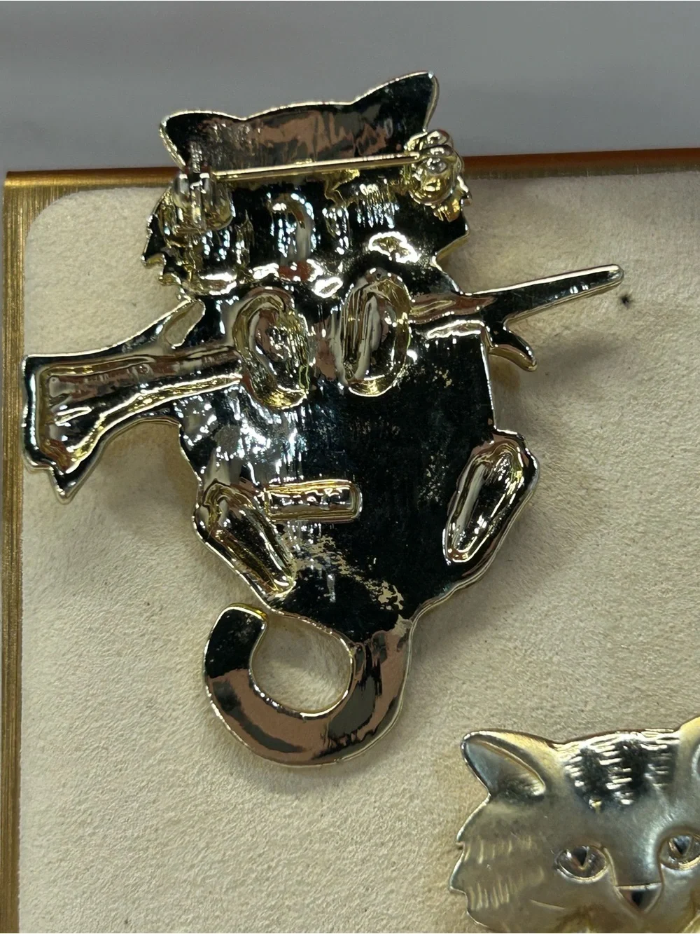 Vintage AJC gold tone kitty brooches